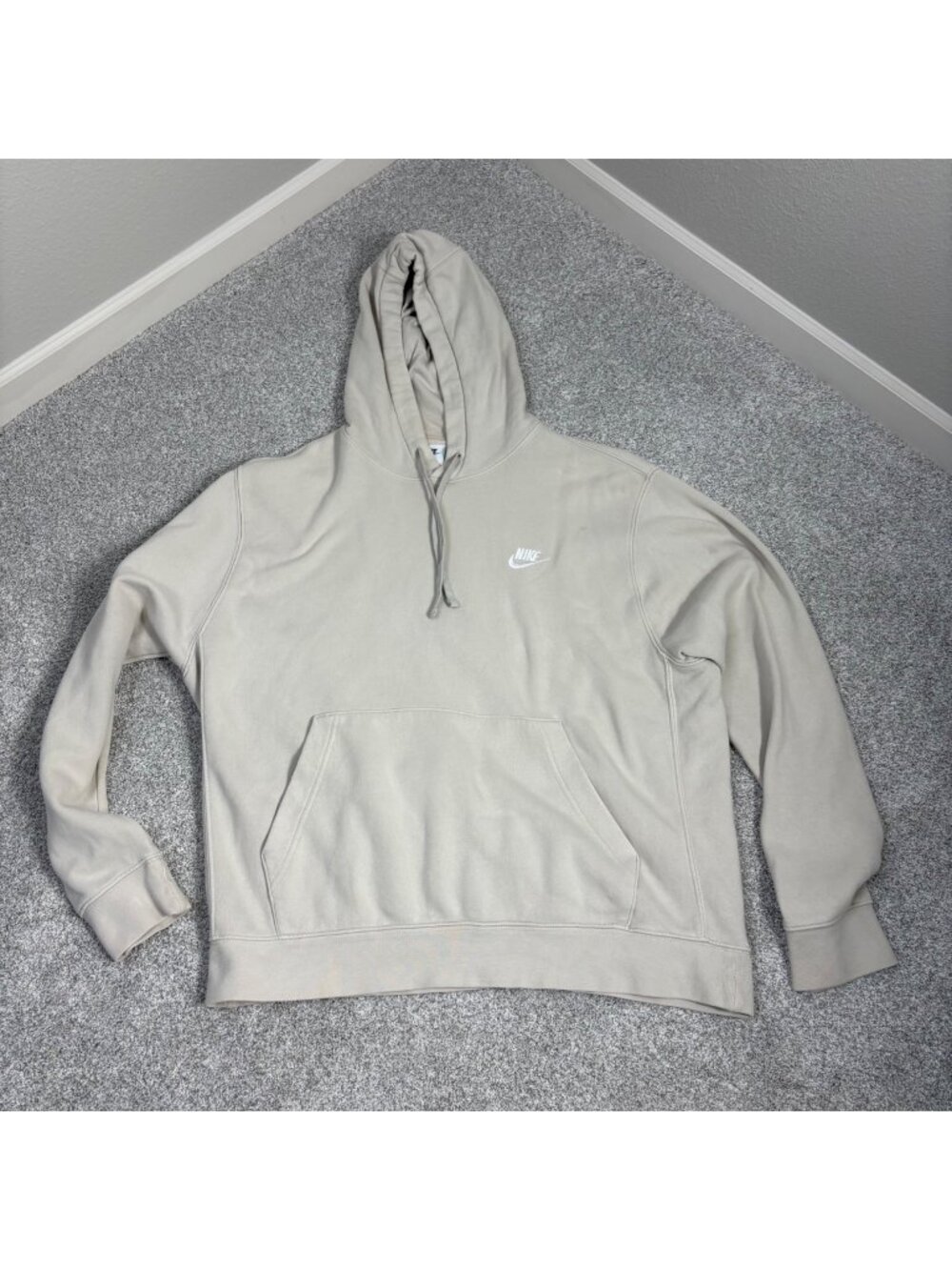 Nike Club Fleece Pullover Hoodie Mens Large Tan Flawed